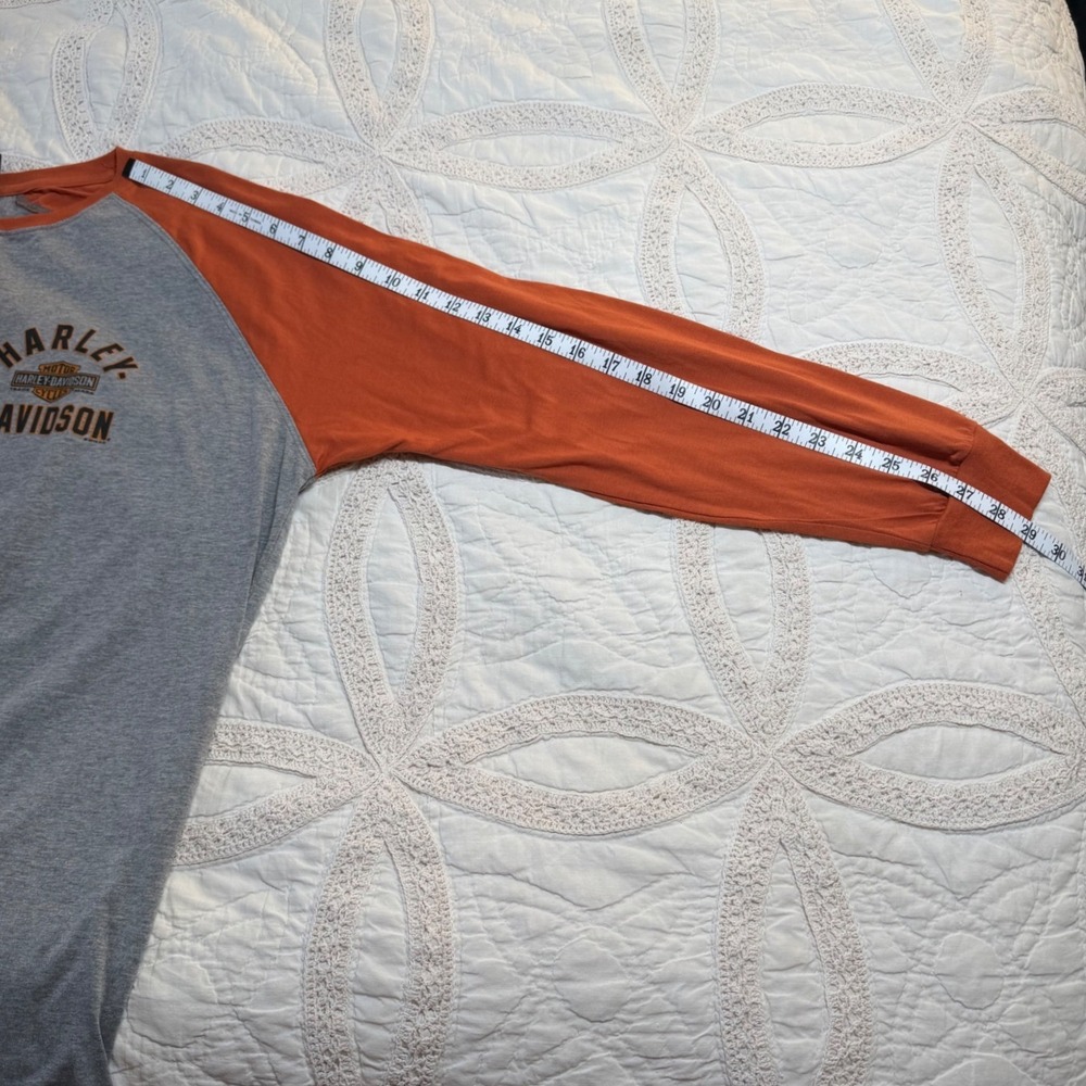 Harley Davidson 2XL Henley Shirt Mens Grey Orange Flaming‎ Gorge Raglan - Picture 5 of 8